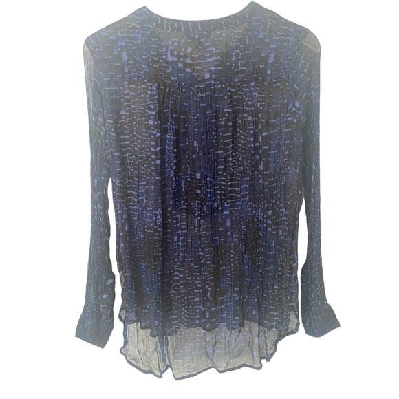 LUCKY BRAND PLEATED PRINT TOP BLUE/MULTI SEMI-SHEER SIZE SMALL - Picture 6 of 9